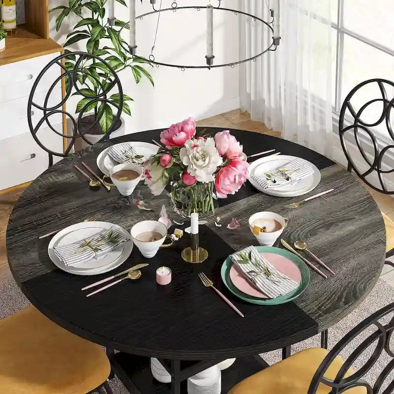 47 inch Dining Table for Dining Room, 4 People Round Dinner Table