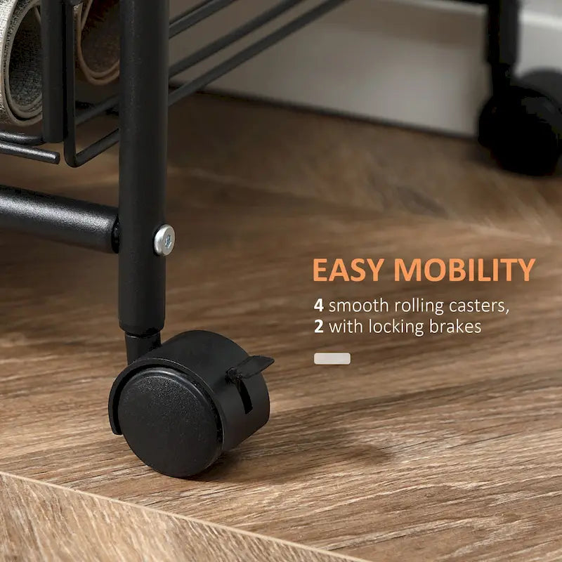 HOMCOM 24 3-Tier Rolling Kitchen Cart, Utility Storage Trolley with 2 Basket Drawers, Side Hooks for Dining Room