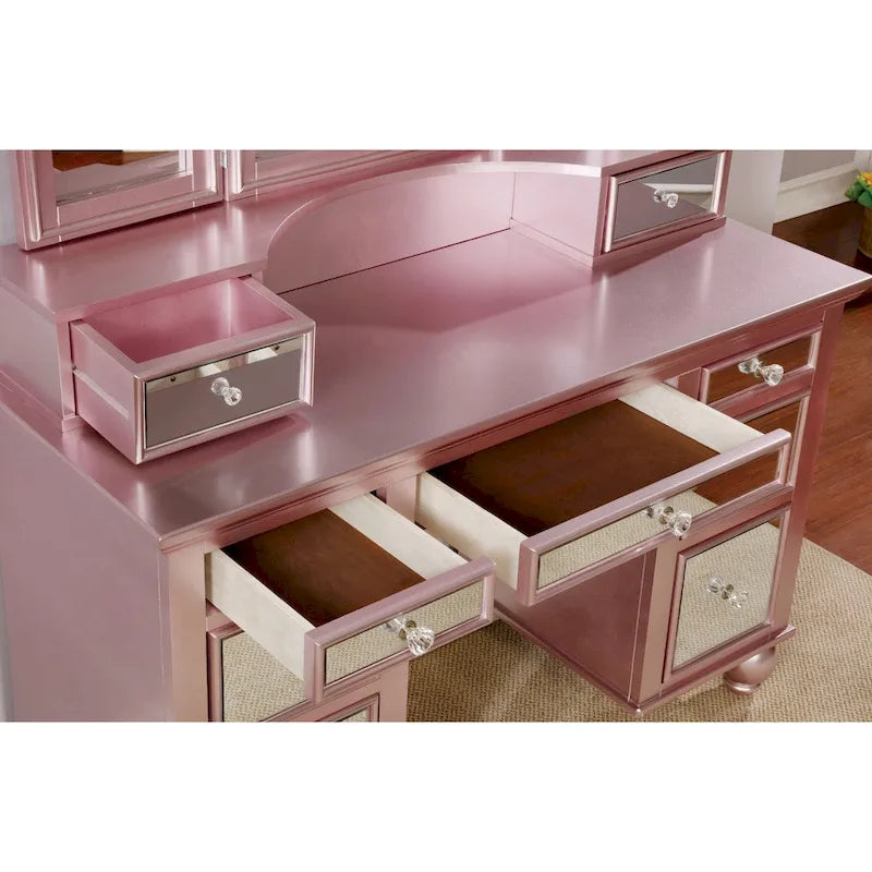 Furniture of America Nena Glam Wood 3-Piece Makeup Vanity Set with Tri-fold Mirror