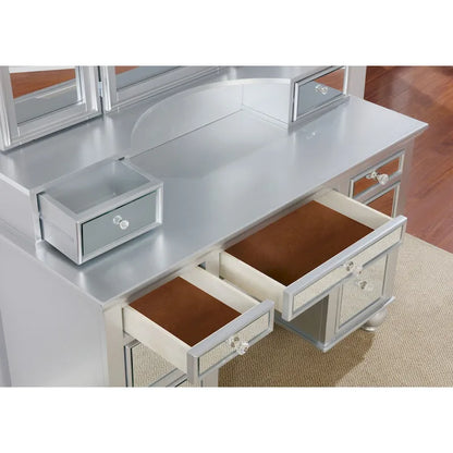 Furniture of America Nena Glam Wood 3-Piece Makeup Vanity Set with Tri-fold Mirror