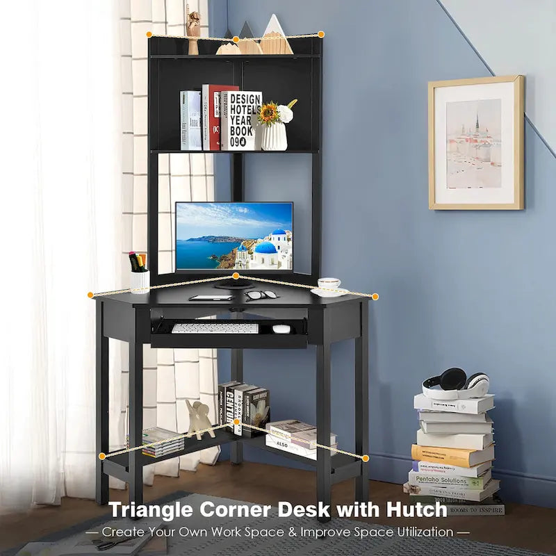 Corner Desk with Hutch Triangle Corner Computer Desk with Bookshelves