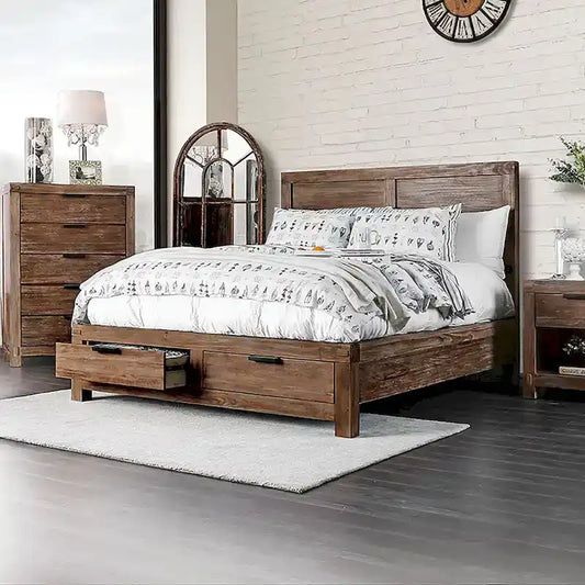 Furniture of America Werr Rustic Wood 2-Drawer Storage Bed with USB Headboard