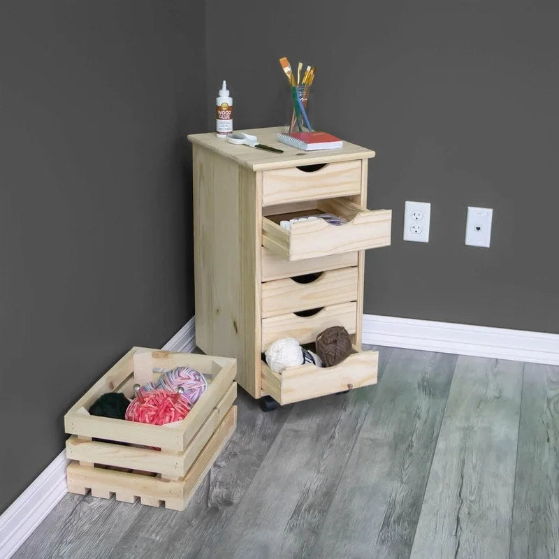 Adeptus Original Roll Cart, Solid Wood, 6 Drawer Roll Cart, Unfinished