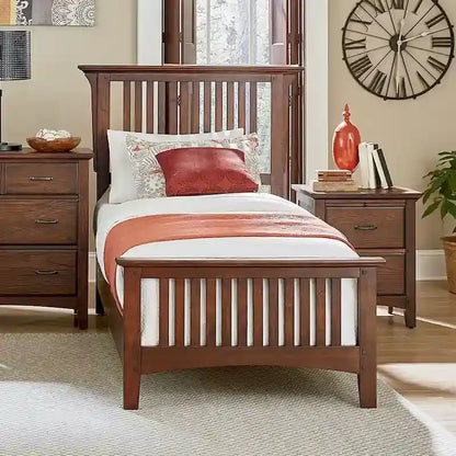 Modern Mission Vintage Oak Finish Wood Bed