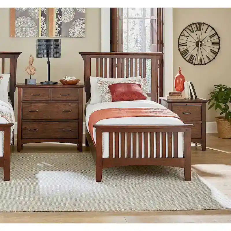 Modern Mission Vintage Oak Finish Wood Bed