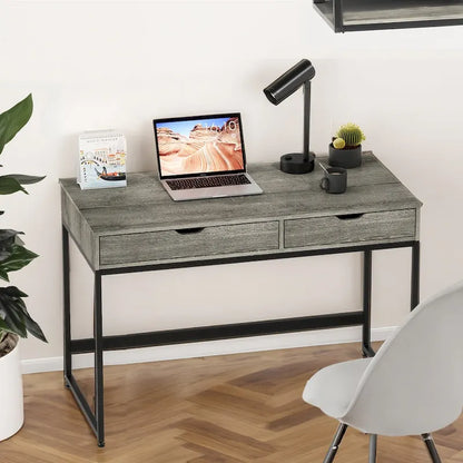 43 W Home Office Computer Desk with 2 Drawers, Modern Writing Study Desk