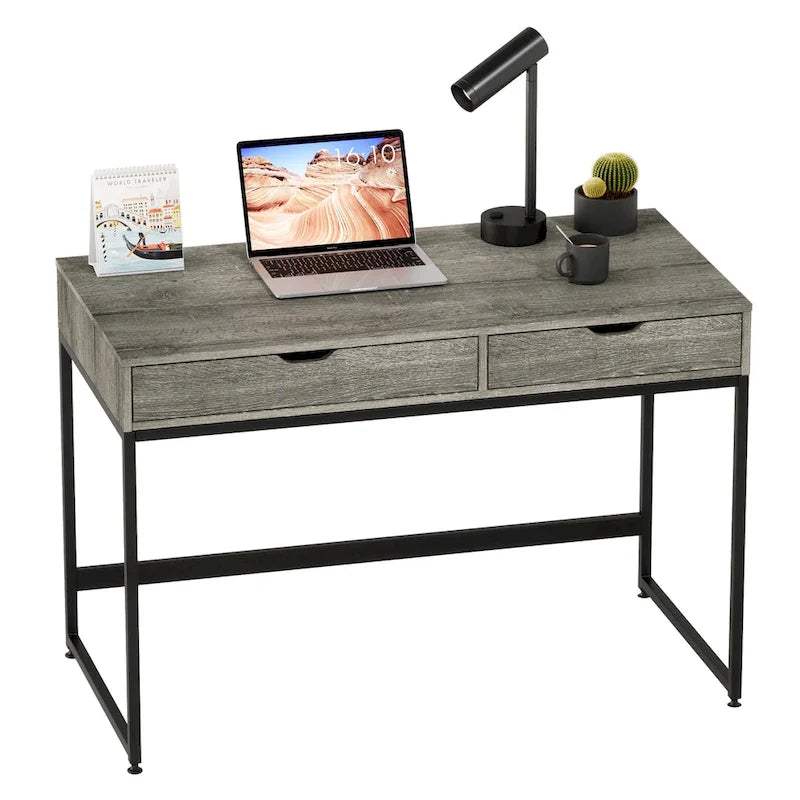 43 W Home Office Computer Desk with 2 Drawers, Modern Writing Study Desk