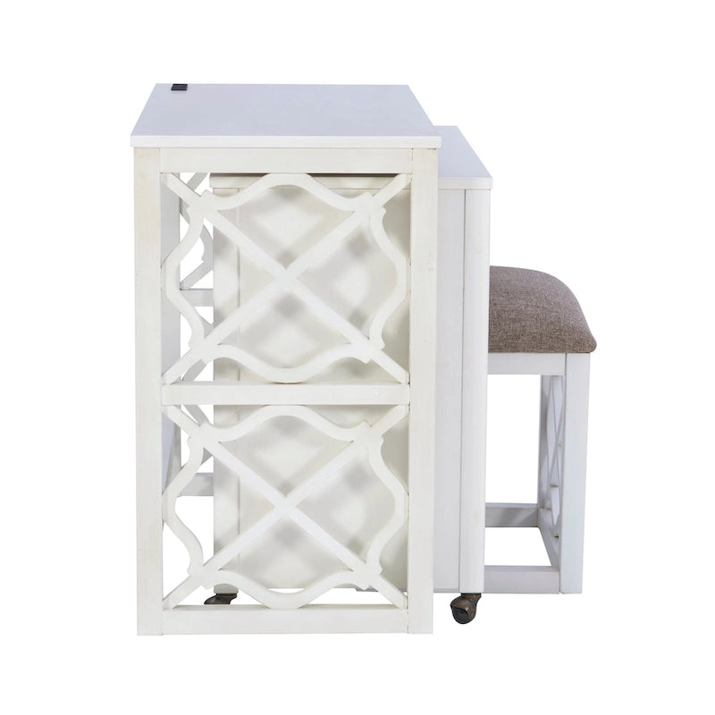 Nichols White Wodden Nesting Rolling Desk and Stool Set