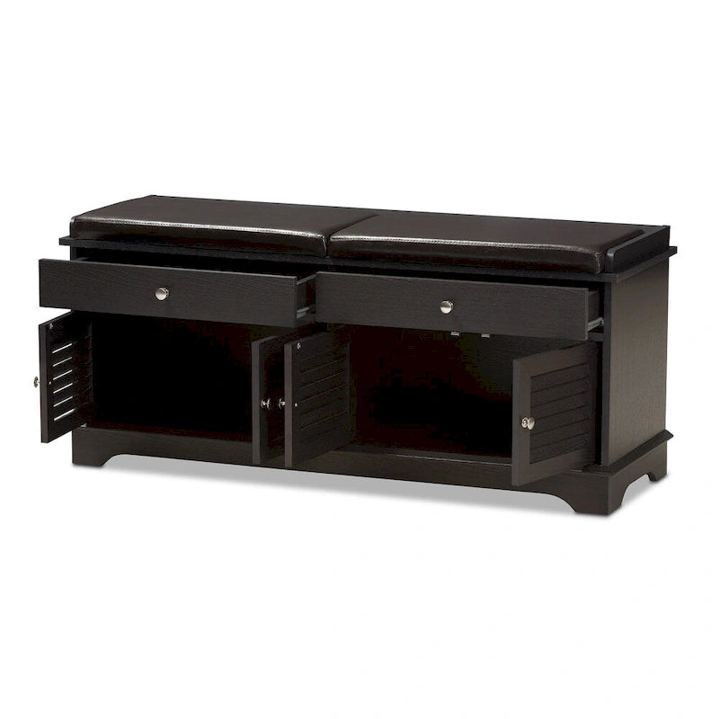 Contemporary Dark Brown 2-Drawer Shoe Storage Bench by Baxton Studio