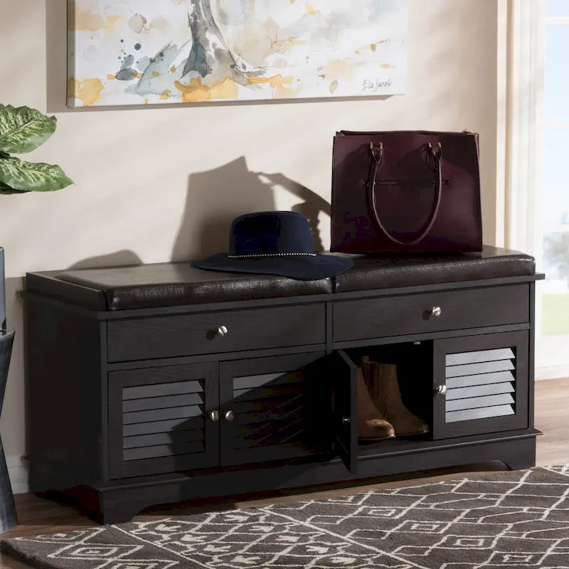 Contemporary Dark Brown 2-Drawer Shoe Storage Bench by Baxton Studio