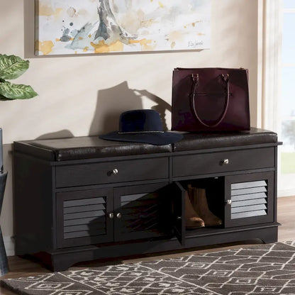 Contemporary Dark Brown 2-Drawer Shoe Storage Bench by Baxton Studio