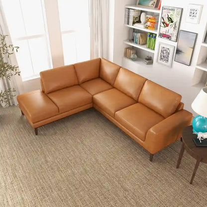 Miama Living Room Full Grain Genuine Leather Best Sectional Couch in Cognac Tan