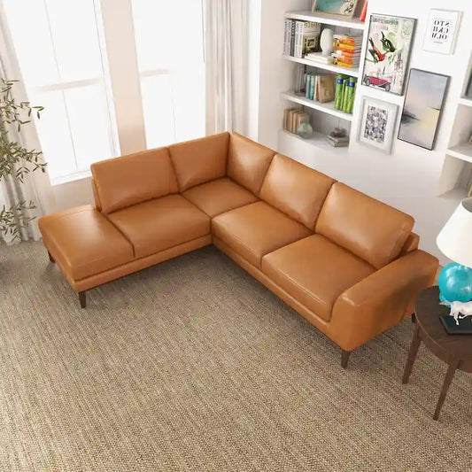 Miama Living Room Full Grain Genuine Leather Best Sectional Couch in Cognac Tan