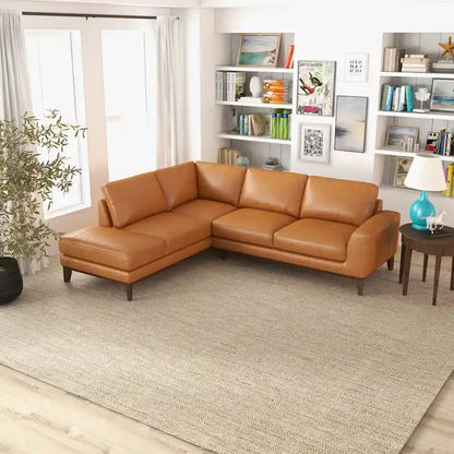 Miama Living Room Full Grain Genuine Leather Best Sectional Couch in Cognac Tan
