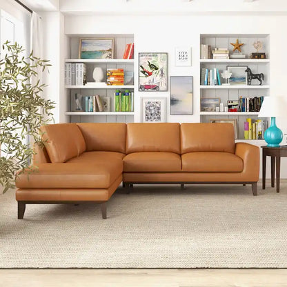 Miama Living Room Full Grain Genuine Leather Best Sectional Couch in Cognac Tan