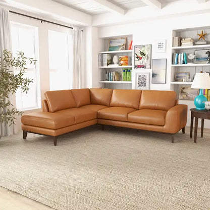 Miama Living Room Full Grain Genuine Leather Best Sectional Couch in Cognac Tan