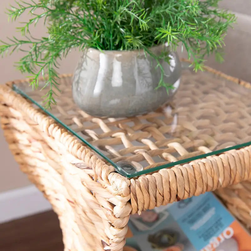 SEI Furniture Nivvan Coastal Natural Woven Fiber Side Table