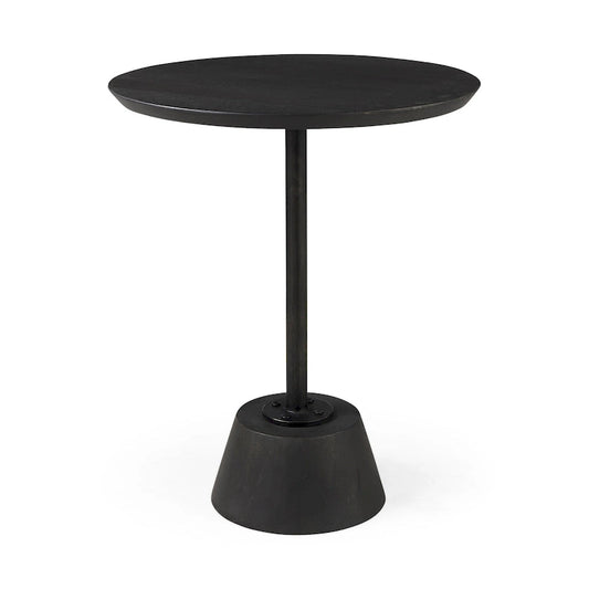 Maxwell Dark Brown Wood w/Black Metal Pedestal Round Side Table