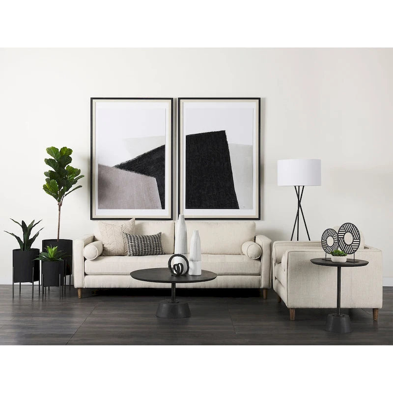 Maxwell Dark Brown Wood w/Black Metal Pedestal Round Side Table