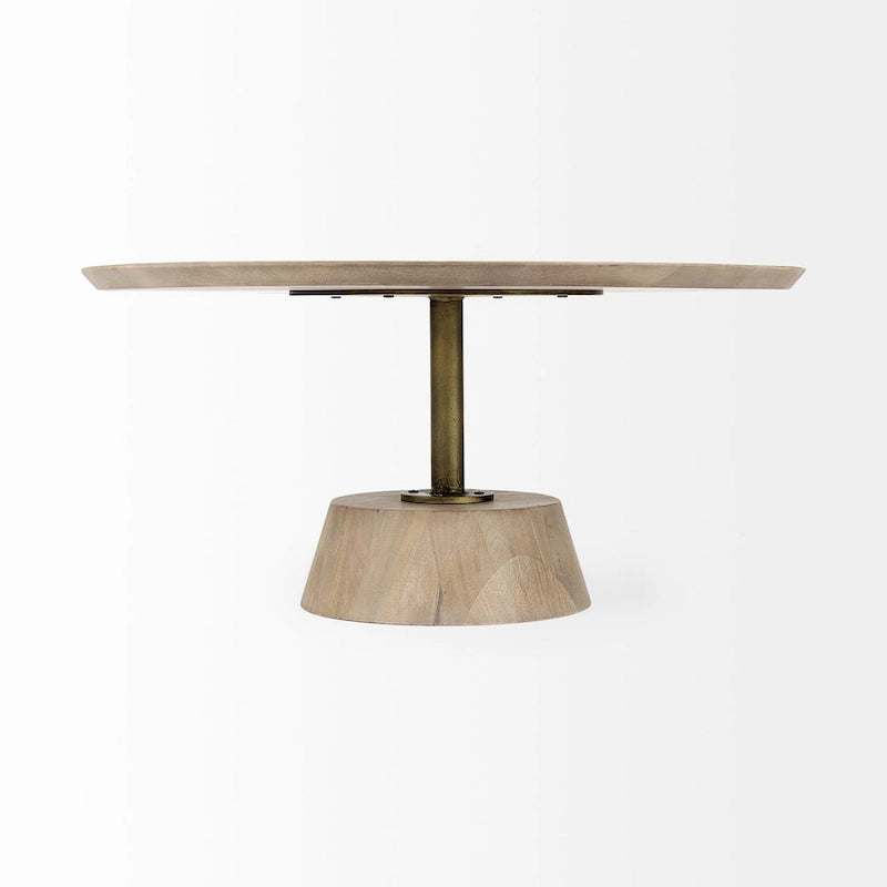 Maxwell Dark Brown Wood w/Black Metal Pedestal Round Side Table