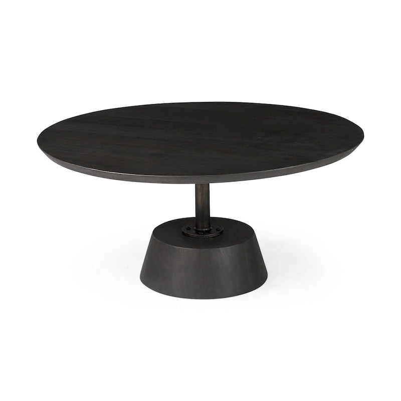 Maxwell Dark Brown Wood w/Black Metal Pedestal Round Side Table
