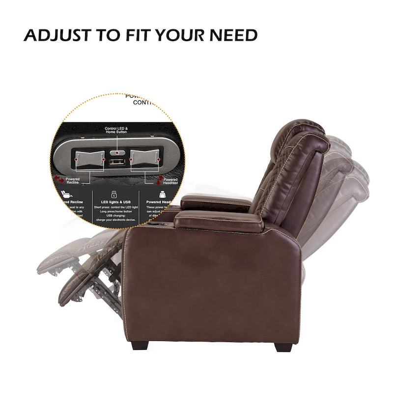 Electric Recliner Adjustable Headrest with USB Ports and Cup Holders Home Theater Seating Reclining Chair Hidden Arm Storage