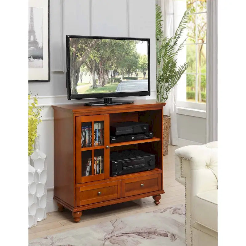 Convenience Concepts Tahoe Highboy 40 2 Drawer TV Stand with Storage Cabinet and Shelves