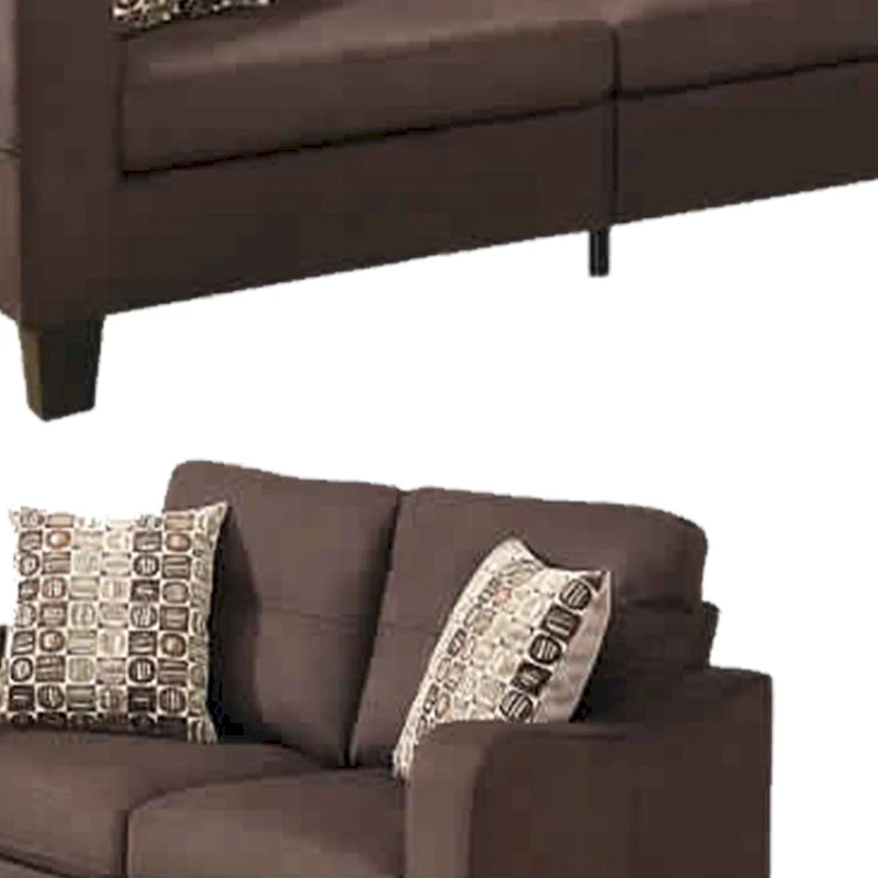 Polyfiber 2 Pieces Sofa Set With Accent Pillows Brown