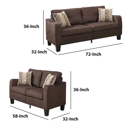 Polyfiber 2 Pieces Sofa Set With Accent Pillows Brown