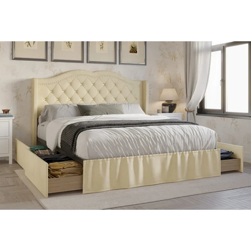 Martha Tufted Upholstered Storage Panel Bed
