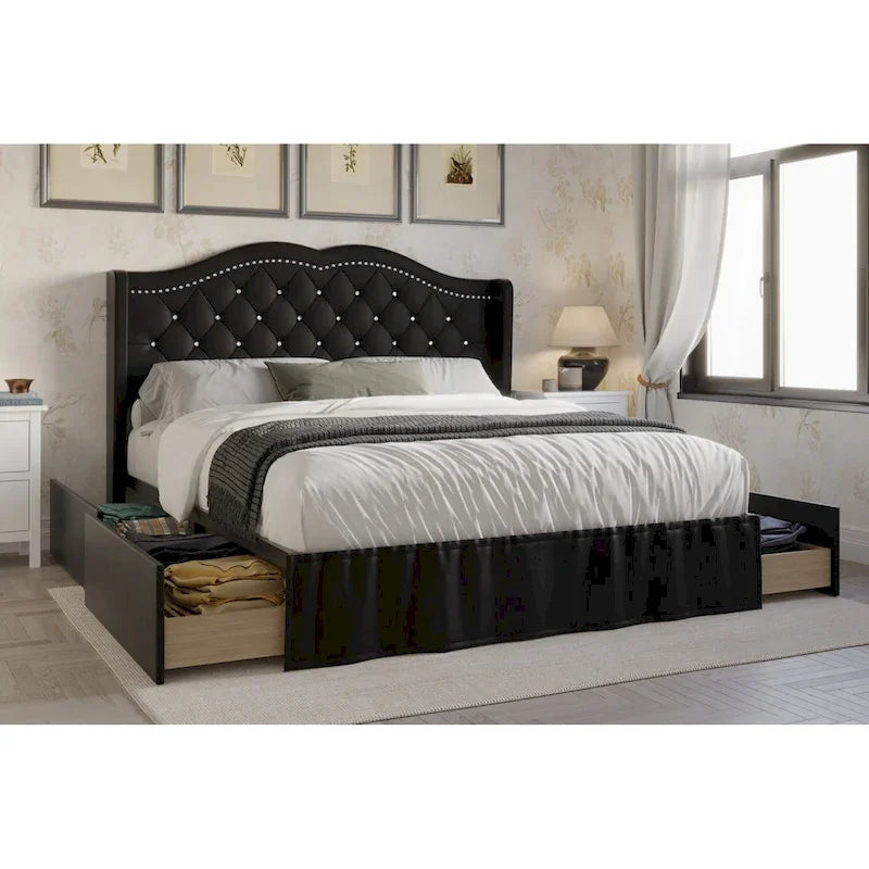Martha Tufted Upholstered Storage Panel Bed
