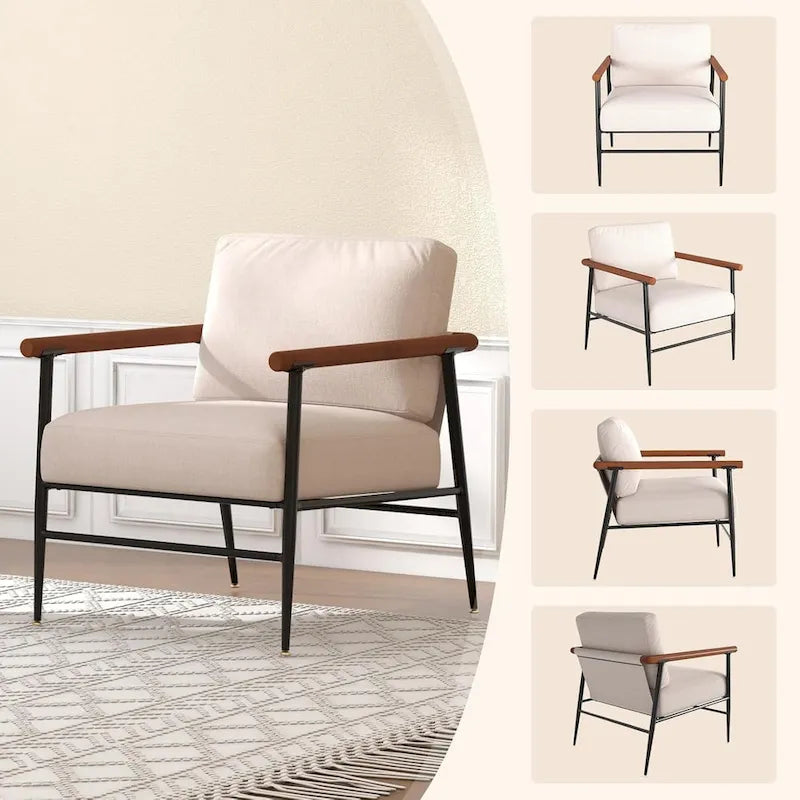 Accent Chair Mid Century Modern Chair Linen Fabric Living Room Lounge Chair with Overstuffed Back Pillow Reading Side Chair