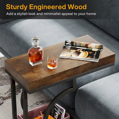 Narrow Side Table White Gold Side Table C Shaped End Table Modern Bedside Table Small Side Table for Couch Living Room