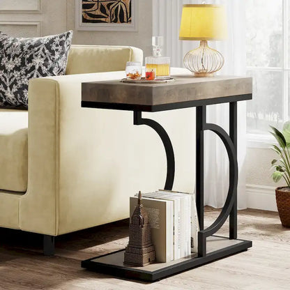 Narrow Side Table White Gold Side Table C Shaped End Table Modern Bedside Table Small Side Table for Couch Living Room