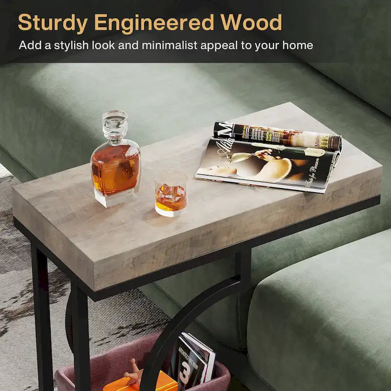 Narrow Side Table White Gold Side Table C Shaped End Table Modern Bedside Table Small Side Table for Couch Living Room