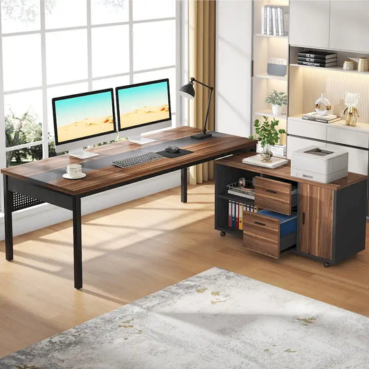 Modern Executive Desk, 70.8 Computer Desk with 47 inch Lateral File Cabinet for Home Office