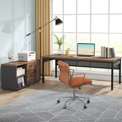 Modern Executive Desk, 70.8 Computer Desk with 47 inch Lateral File Cabinet for Home Office