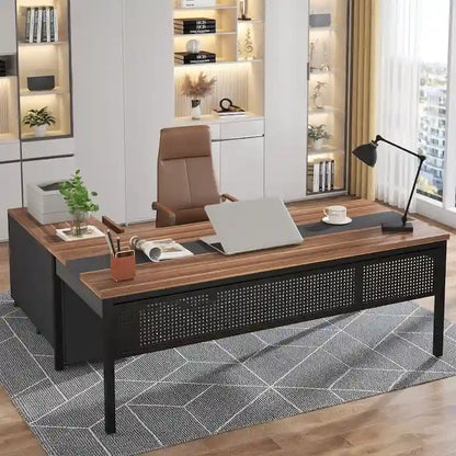 Modern Executive Desk, 70.8 Computer Desk with 47 inch Lateral File Cabinet for Home Office