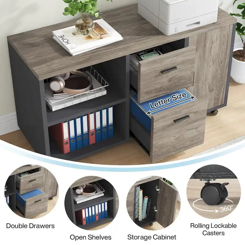 Modern Executive Desk, 70.8 Computer Desk with 47 inch Lateral File Cabinet for Home Office