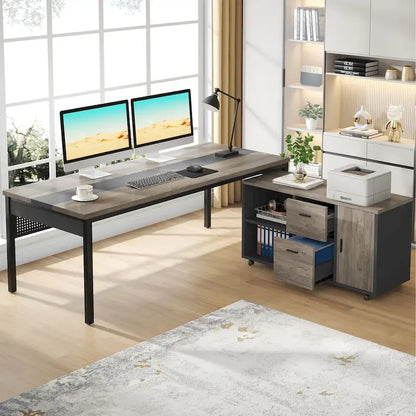 Modern Executive Desk, 70.8 Computer Desk with 47 inch Lateral File Cabinet for Home Office