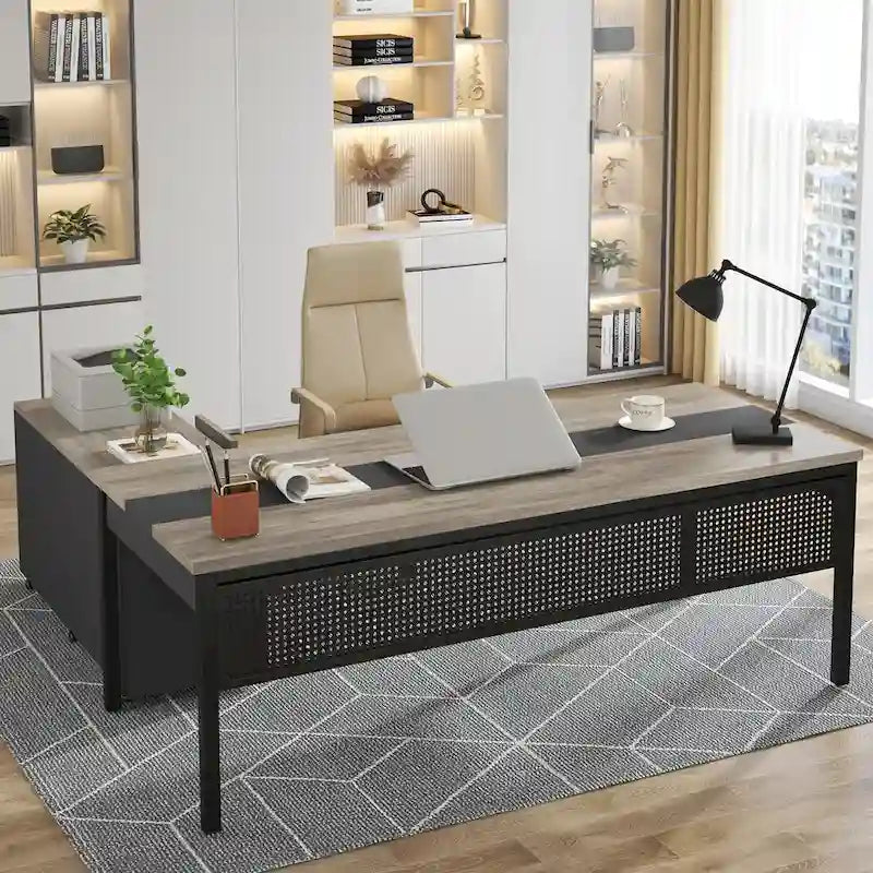 Modern Executive Desk, 70.8 Computer Desk with 47 inch Lateral File Cabinet for Home Office