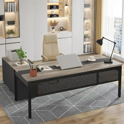Modern Executive Desk, 70.8 Computer Desk with 47 inch Lateral File Cabinet for Home Office