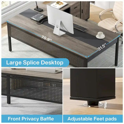 Modern Executive Desk, 70.8 Computer Desk with 47 inch Lateral File Cabinet for Home Office