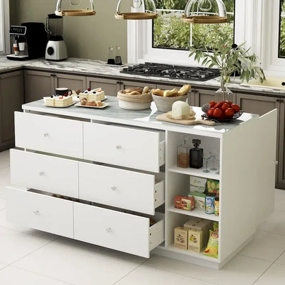63W Kitchen Island White Storage Unit with Drawers and Cabinets - 63