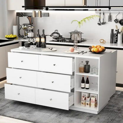 63W Kitchen Island White Storage Unit with Drawers and Cabinets - 63