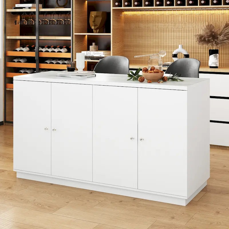 63W Kitchen Island White Storage Unit with Drawers and Cabinets - 63