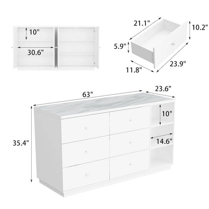 63W Kitchen Island White Storage Unit with Drawers and Cabinets - 63