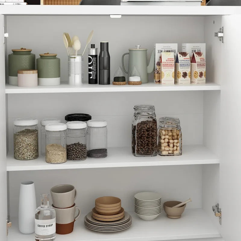 63W Kitchen Island White Storage Unit with Drawers and Cabinets - 63