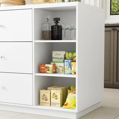 63W Kitchen Island White Storage Unit with Drawers and Cabinets - 63
