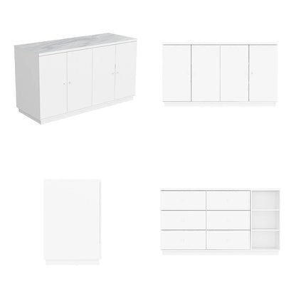 63W Kitchen Island White Storage Unit with Drawers and Cabinets - 63